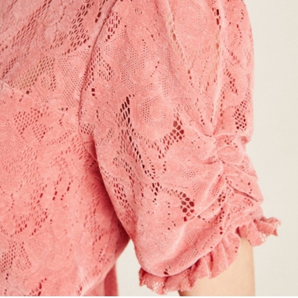 Anthropologie Pink Ruched Blouse with Mandarin Collar - Picture 3 of 12